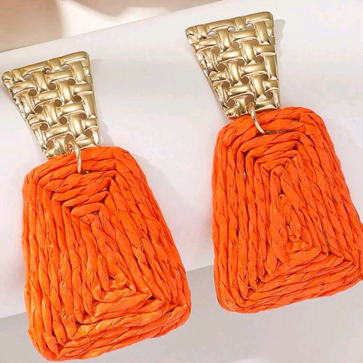 Orange Trapezoid Alloy Earrings